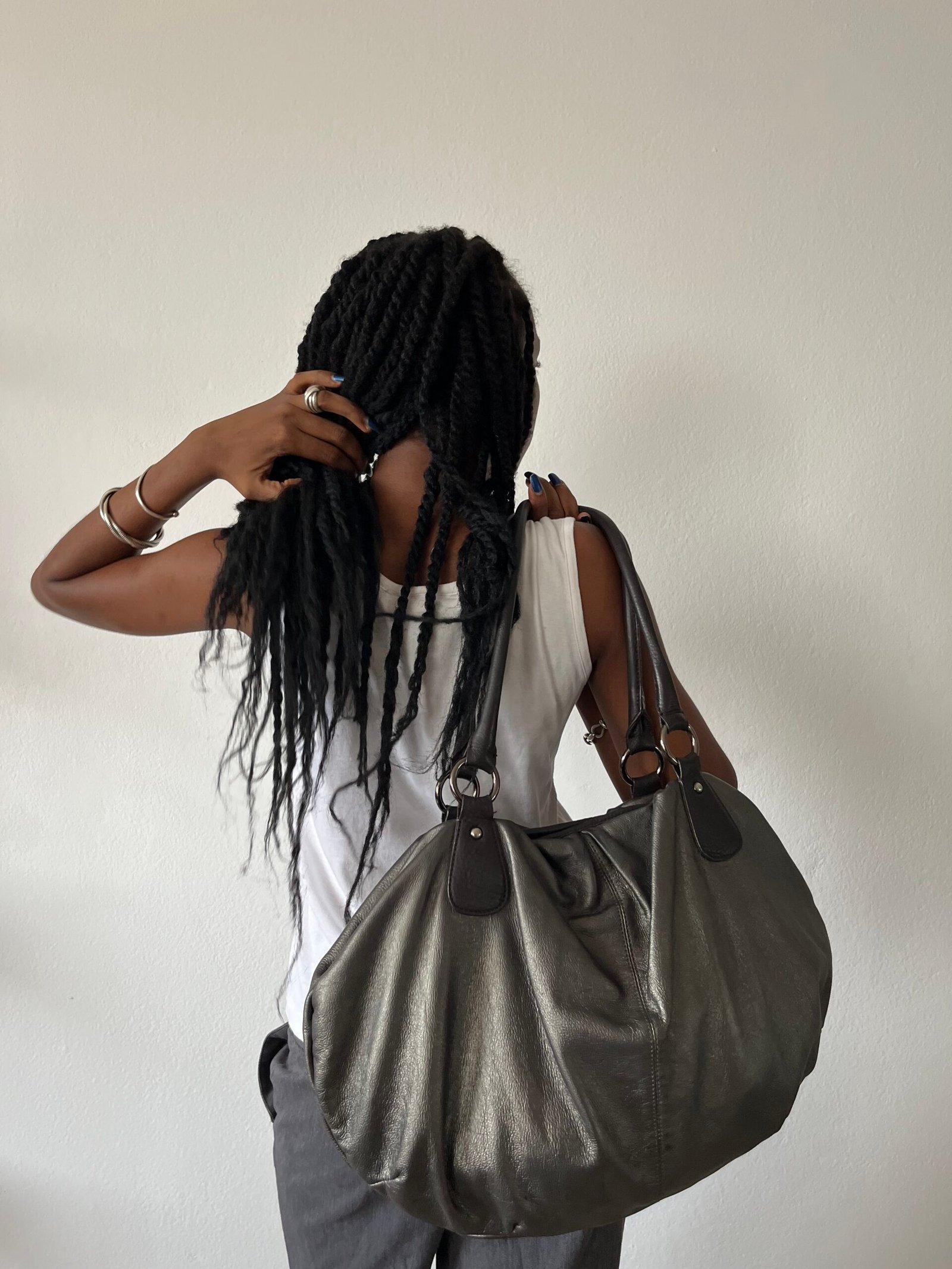 Black Leather Hobo Bag — 2000s – Image 5