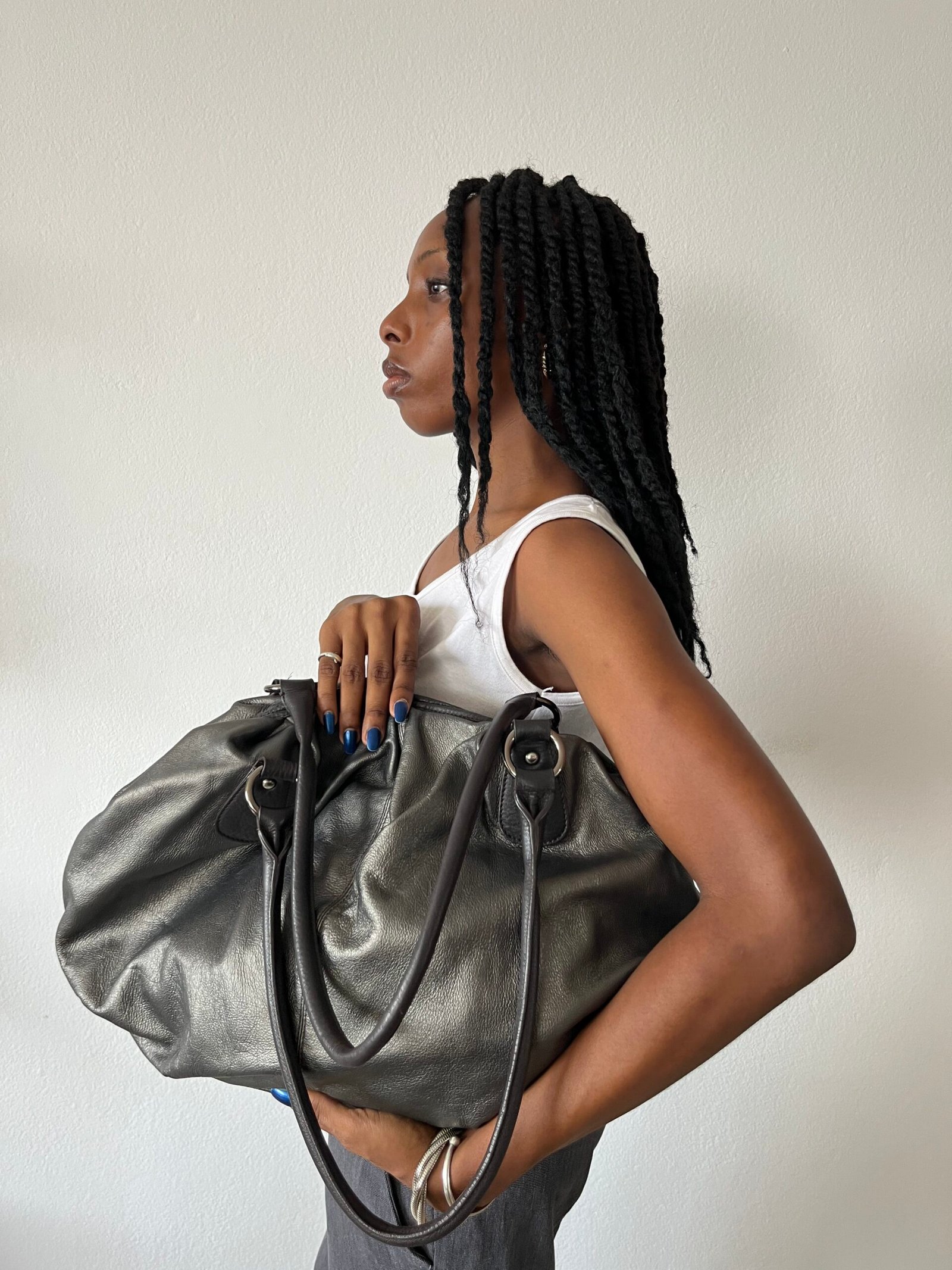 Black Leather Hobo Bag — 2000s – Image 3