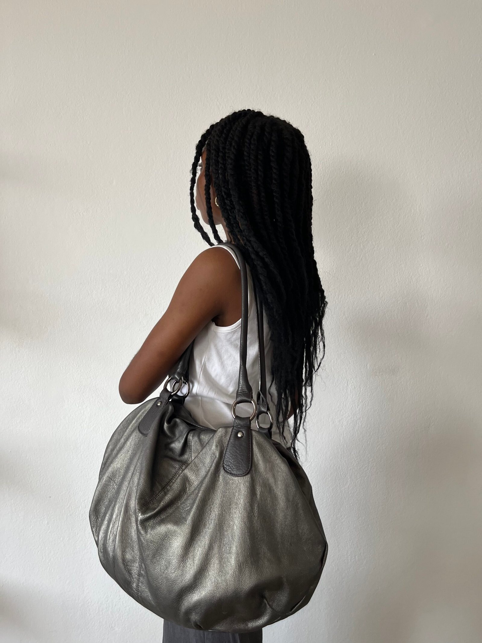 Black Leather Hobo Bag — 2000s – Image 4