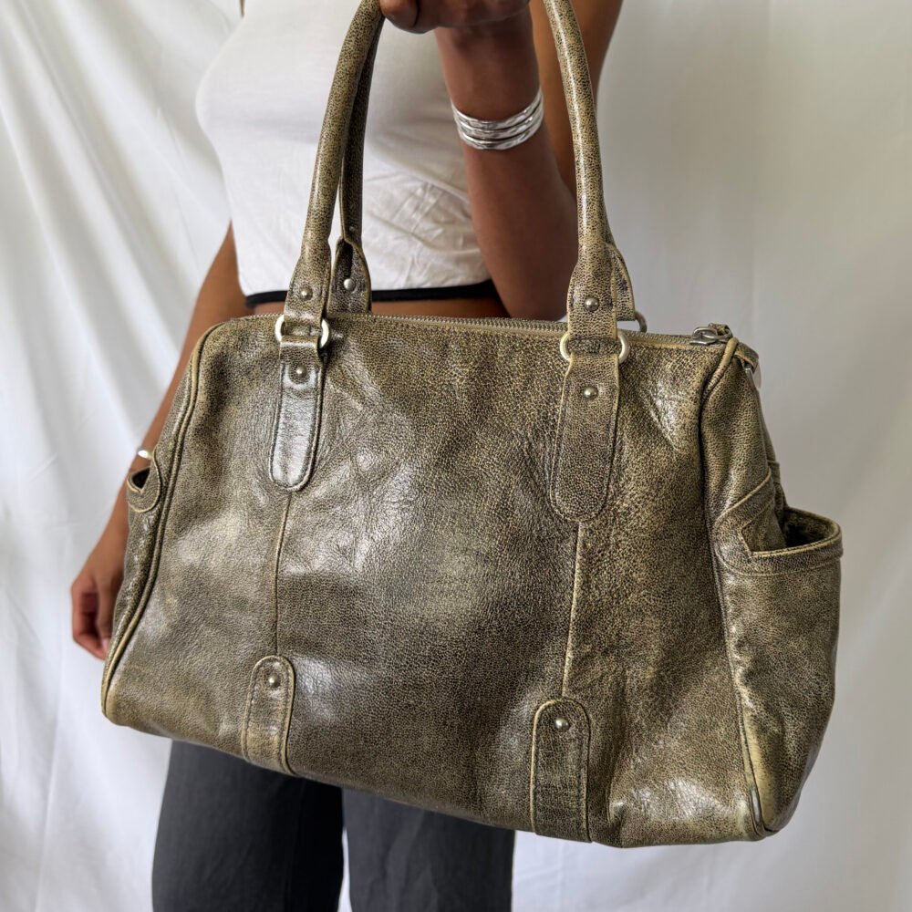 LAUREN MERKIN — Washed Green Shoulder Bag — 2000s