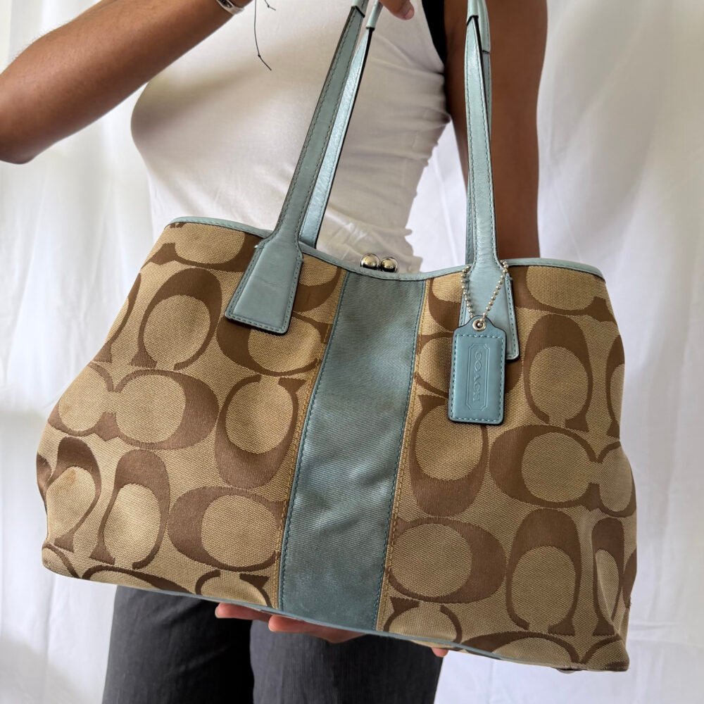 COACH — Monogram Blue Detail Bag — 2000s