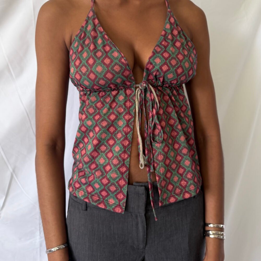 Y2K Glitter Lace-Up Top — 2010s