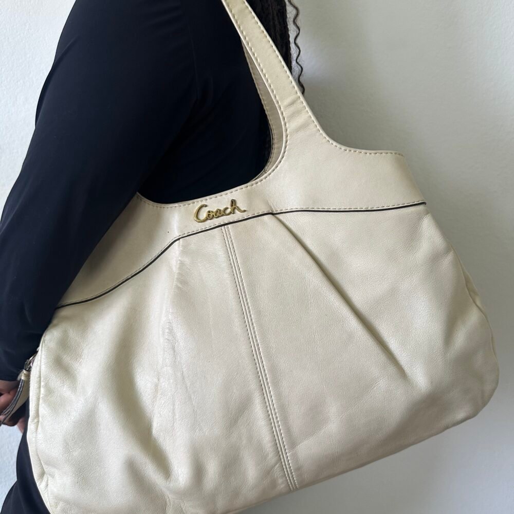 COACH — Cream Leather Shoulder Bag — 2000s