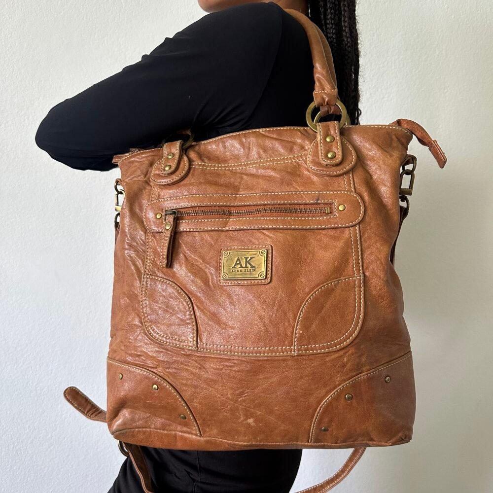ANNE KLEIN — Brown Logo Tote — 2000s